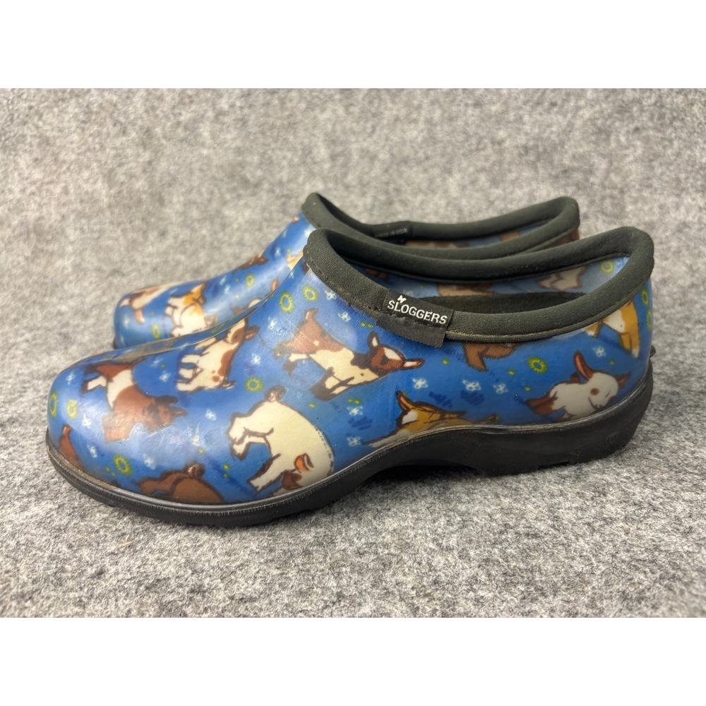Sloggers Garden Shoes Womens 9 Blue Goat Print Waterproof Slip On Clogs 67423